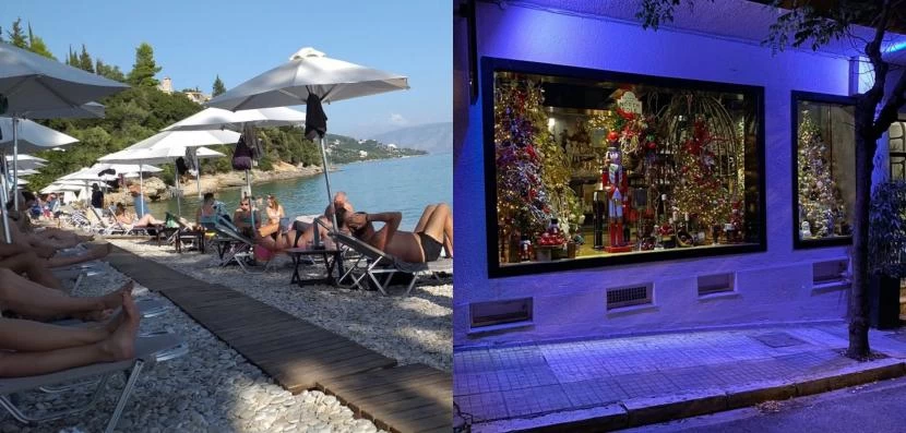 Άλλοι κάνουν μπάνια και άλλοι ετοιμάζονται για Χριστούγεννα: Γεμάτες παραλίες στην Κέρκυρα – Χριστουγενιάτικη βιτρίνα στην Αθήνα
